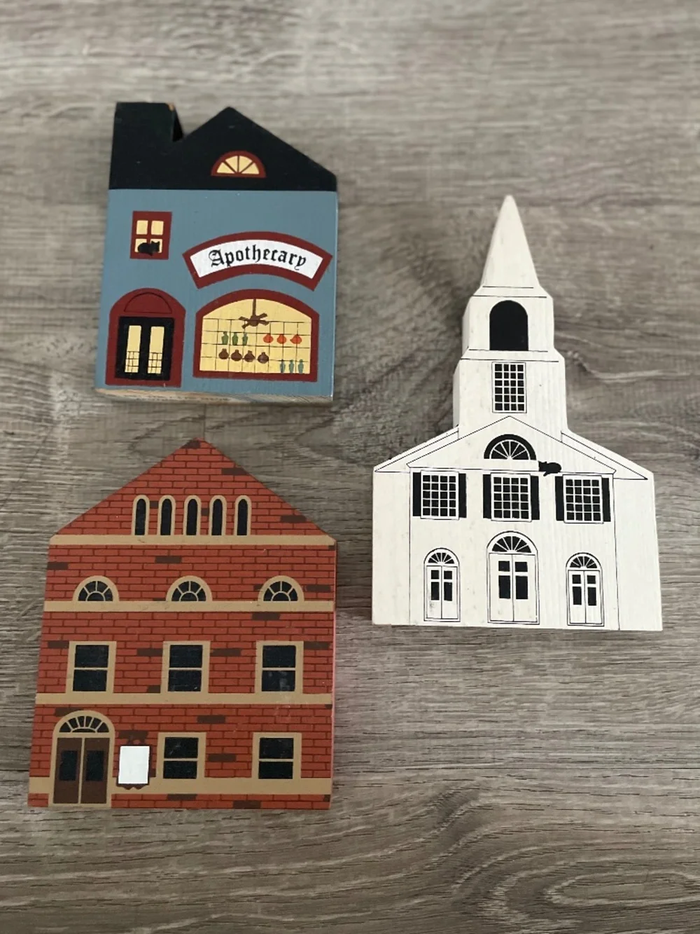 Vintage Cats' Meow Village Wooden Block Lot of 13 Including 7 Buildings - 1980s